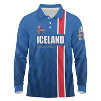 Custom Iceland Football Long Sleeve Polo Shirt Blue with Flag Style