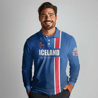 Custom Iceland Football Long Sleeve Polo Shirt Blue with Flag Style