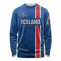 Custom Iceland Football Long Sleeve Shirt Blue with Flag Style