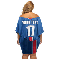 Custom Iceland Football Off Shoulder Short Dress Blue with Flag Style