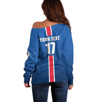Custom Iceland Football Off Shoulder Sweater Blue with Flag Style