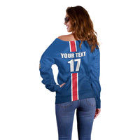 Custom Iceland Football Off Shoulder Sweater Blue with Flag Style