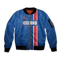 Custom Iceland Football Sleeve Zip Bomber Jacket Blue with Flag Style