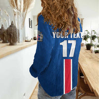 Custom Iceland Football Women Casual Shirt Blue with Flag Style