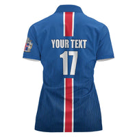 Custom Iceland Football Women Polo Shirt Blue with Flag Style