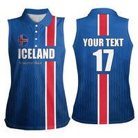 Custom Iceland Football Women Sleeveless Polo Shirt Blue with Flag Style