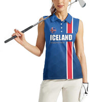 Custom Iceland Football Women Sleeveless Polo Shirt Blue with Flag Style