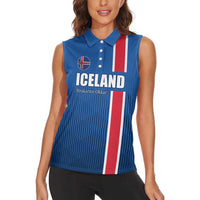 Custom Iceland Football Women Sleeveless Polo Shirt Blue with Flag Style