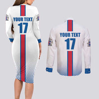 Custom Iceland Football Couples Matching Long Sleeve Bodycon Dress and Long Sleeve Button Shirt White with Flag Style