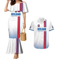 Custom Iceland Football Couples Matching Mermaid Dress and Hawaiian Shirt White with Flag Style