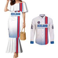 Custom Iceland Football Couples Matching Mermaid Dress and Long Sleeve Button Shirt White with Flag Style