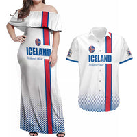 Custom Iceland Football Couples Matching Off Shoulder Maxi Dress and Hawaiian Shirt White with Flag Style