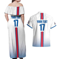 Custom Iceland Football Couples Matching Off Shoulder Maxi Dress and Hawaiian Shirt White with Flag Style