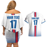 Custom Iceland Football Couples Matching Off Shoulder Short Dress and Hawaiian Shirt White with Flag Style