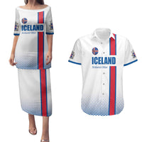 Custom Iceland Football Couples Matching Puletasi and Hawaiian Shirt White with Flag Style