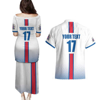 Custom Iceland Football Couples Matching Puletasi and Hawaiian Shirt White with Flag Style