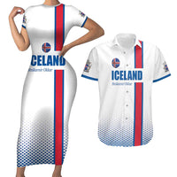 Custom Iceland Football Couples Matching Short Sleeve Bodycon Dress and Hawaiian Shirt White with Flag Style