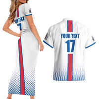 Custom Iceland Football Couples Matching Short Sleeve Bodycon Dress and Hawaiian Shirt White with Flag Style