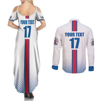 Custom Iceland Football Couples Matching Summer Maxi Dress and Long Sleeve Button Shirt White with Flag Style
