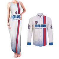 Custom Iceland Football Couples Matching Tank Maxi Dress and Long Sleeve Button Shirt White with Flag Style