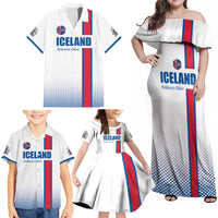 Custom Iceland Football Family Matching Off Shoulder Maxi Dress and Hawaiian Shirt White with Flag Style