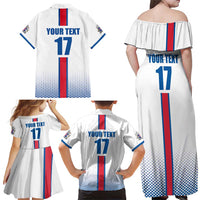 Custom Iceland Football Family Matching Off Shoulder Maxi Dress and Hawaiian Shirt White with Flag Style