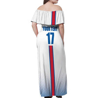 Custom Iceland Football Family Matching Off Shoulder Maxi Dress and Hawaiian Shirt White with Flag Style