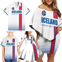 Custom Iceland Football Family Matching Off Shoulder Short Dress and Hawaiian Shirt White with Flag Style