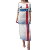 Custom Iceland Football Family Matching Puletasi and Hawaiian Shirt White with Flag Style
