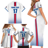 Custom Iceland Football Family Matching Short Sleeve Bodycon Dress and Hawaiian Shirt White with Flag Style