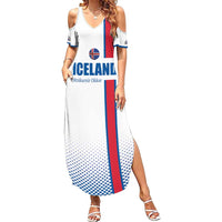 Custom Iceland Football Family Matching Summer Maxi Dress and Hawaiian Shirt White with Flag Style
