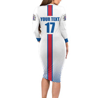 Custom Iceland Football Long Sleeve Bodycon Dress White with Flag Style