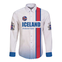 Custom Iceland Football Long Sleeve Button Shirt White with Flag Style