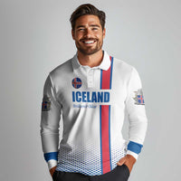 Custom Iceland Football Long Sleeve Polo Shirt White with Flag Style