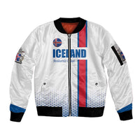 Custom Iceland Football Sleeve Zip Bomber Jacket White with Flag Style