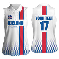Custom Iceland Football Women Sleeveless Polo Shirt White with Flag Style