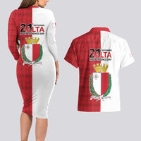 Malta Independence Day Couples Matching Long Sleeve Bodycon Dress and Hawaiian Shirt Flag Style with Coat of Arms