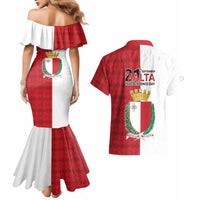 Malta Independence Day Couples Matching Mermaid Dress and Hawaiian Shirt Flag Style with Coat of Arms