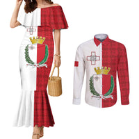 Malta Independence Day Couples Matching Mermaid Dress and Long Sleeve Button Shirt Flag Style with Coat of Arms