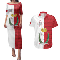 Malta Independence Day Couples Matching Puletasi and Hawaiian Shirt Flag Style with Coat of Arms