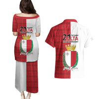 Malta Independence Day Couples Matching Puletasi and Hawaiian Shirt Flag Style with Coat of Arms