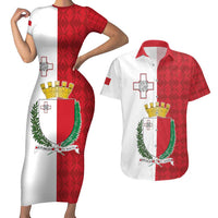 Malta Independence Day Couples Matching Short Sleeve Bodycon Dress and Hawaiian Shirt Flag Style with Coat of Arms