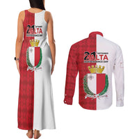 Malta Independence Day Couples Matching Tank Maxi Dress and Long Sleeve Button Shirt Flag Style with Coat of Arms