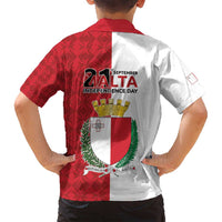 Malta Independence Day Family Matching Puletasi and Hawaiian Shirt Flag Style with Coat of Arms