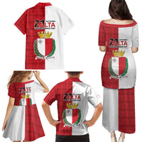 Malta Independence Day Family Matching Puletasi and Hawaiian Shirt Flag Style with Coat of Arms