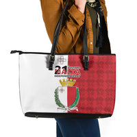 Malta Independence Day Leather Tote Bag Flag Style with Coat of Arms
