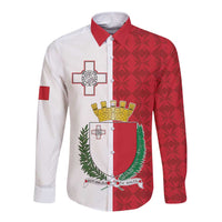 Malta Independence Day Long Sleeve Button Shirt Flag Style with Coat of Arms