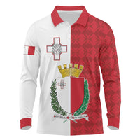 Malta Independence Day Long Sleeve Polo Shirt Flag Style with Coat of Arms