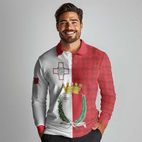 Malta Independence Day Long Sleeve Polo Shirt Flag Style with Coat of Arms