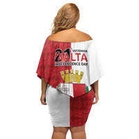 Malta Independence Day Off Shoulder Short Dress Flag Style with Coat of Arms
